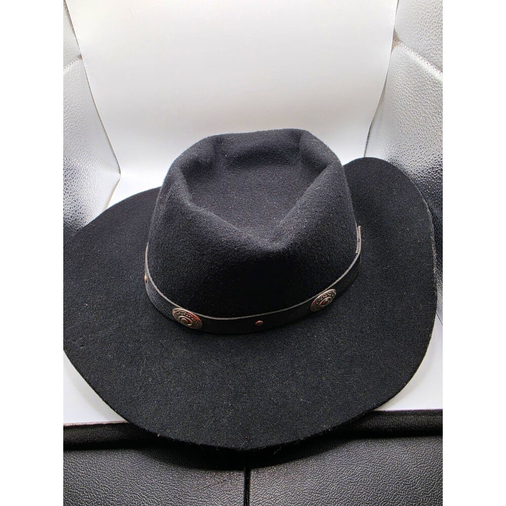 Rockmount Ranch Wear Black Wool Cowboy Hat Small Made in USA Western Concho Band